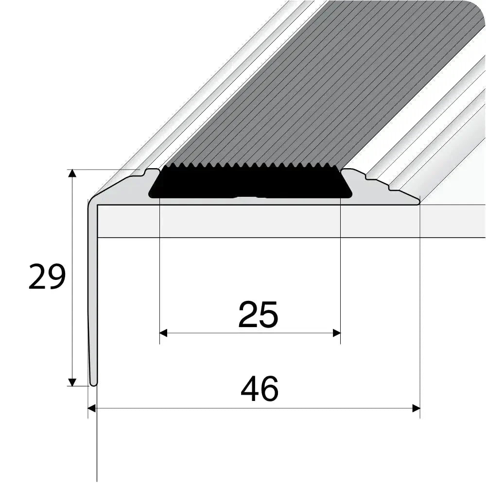 15 Pack Champagne A38 0.9m x 46mm x 30mm Screw Fit Anodised Aluminium Non Slip Stair Nosing With Black Rubber - Company