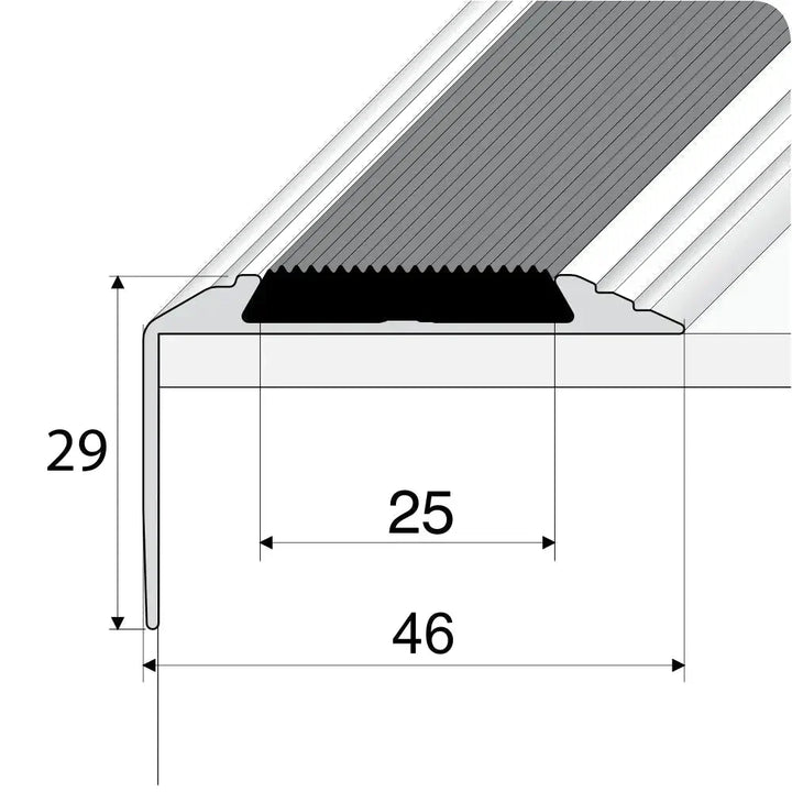 15 Pack Champagne A38 0.9m x 46mm x 30mm Screw Fit Anodised Aluminium Non Slip Stair Nosing With Black Rubber - Company