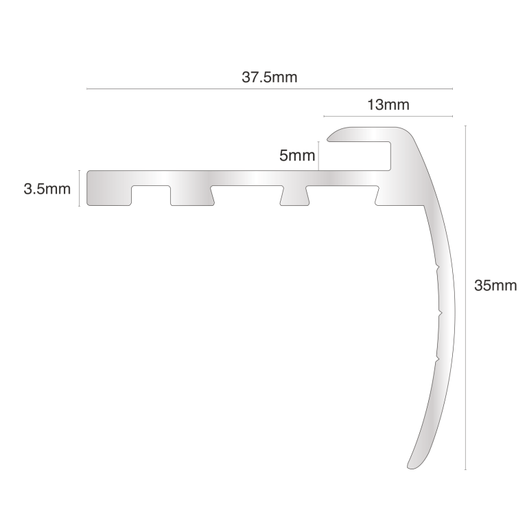 TVB 37.5 x 35mm Anodised Aluminium Bull Nose LVT Stair nosing Edge Profile For 5mm Flooring Stair Nosing etc